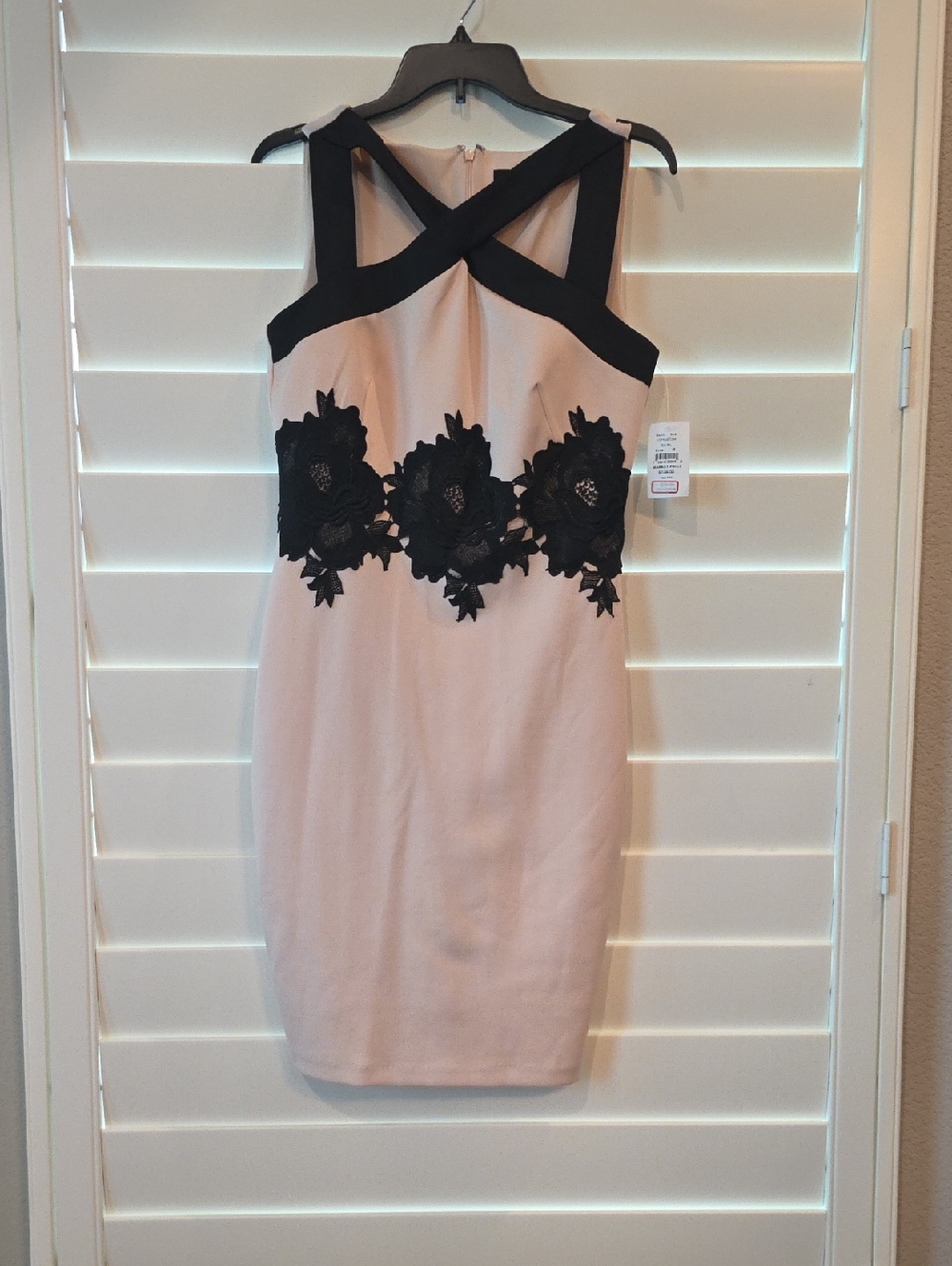 Jax Blush Pink Midi Dress with Black Floral Appliqué